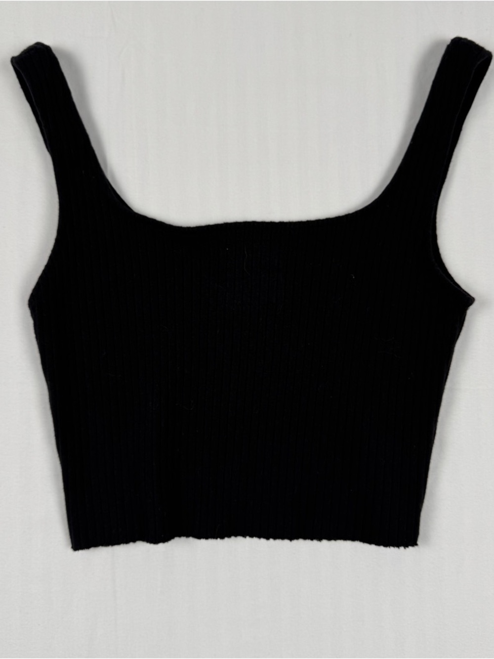 For Days Ribbed Crop Tank Black Small Square Neck Organic Cotten Stretch